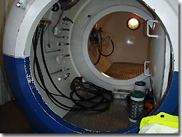 Chamber dive to 50 metres in the onboard re-compression chamber on Big Pearl.
Expired air/oxygen when breathing off the BIBS is taken out of the chamber to help make sure the oxygen levels don't get too high (also monitored with a sensor)...