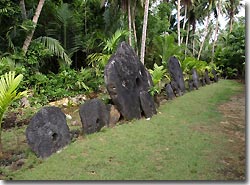 A line-up of stone money at the bank, Yap, Micronesia